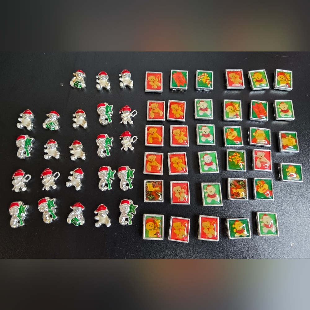 Huge 57 Pc Vintage Christmas Themed Charms Bracelet Making Set Teddy Bear Santa
